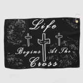 Het leven begint bij het kruis golfhanddoek (Horizontaal)