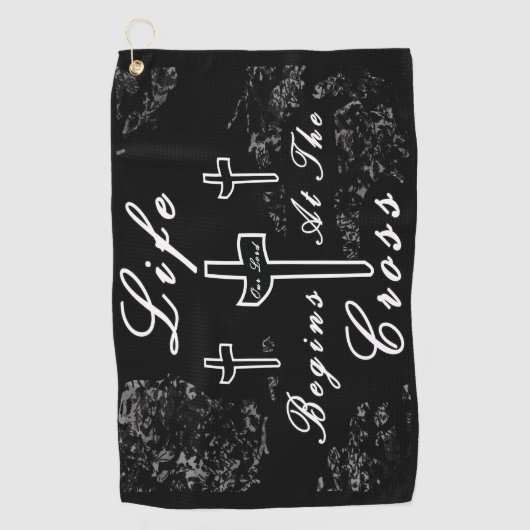 Het leven begint bij het kruis golfhanddoek (Voorkant)