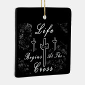 Het leven begint bij het kruis keramisch ornament (Rechts)