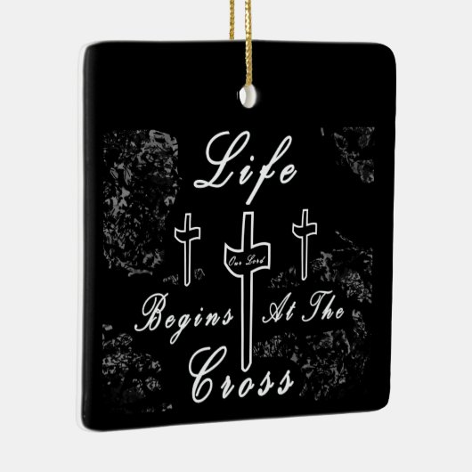 Het leven begint bij het kruis keramisch ornament (Rechts)