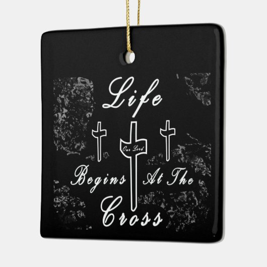 Het leven begint bij het kruis keramisch ornament (Links)
