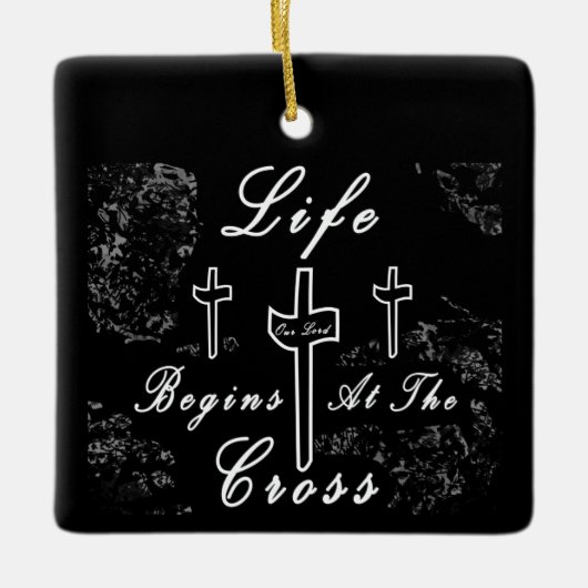 Het leven begint bij het kruis keramisch ornament (Voorkant)