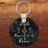 Het leven begint bij het kruis sleutelhanger (Voorkant)