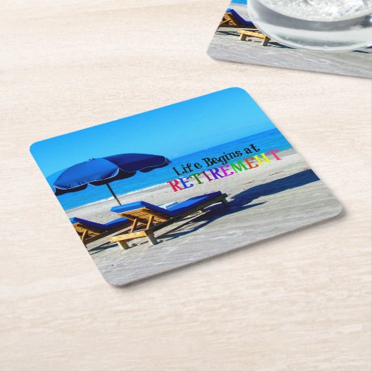 Het leven begint bij pensionering kartonnen onderzetters (Schuin)
