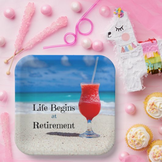 Het leven begint bij pensionering, papieren bordje (Feest)