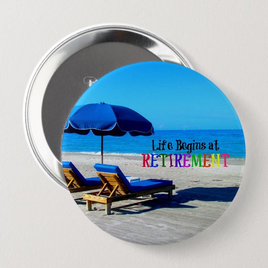 Het leven begint bij pensionering ronde button 4,0 cm (Voorkant /achterkant)