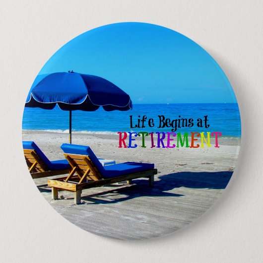 Het leven begint bij pensionering ronde button 4,0 cm (Voorkant)