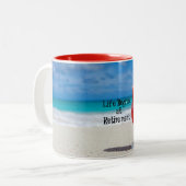 Het leven begint bij pensionering, tweekleurige koffiemok (Voorkant links)