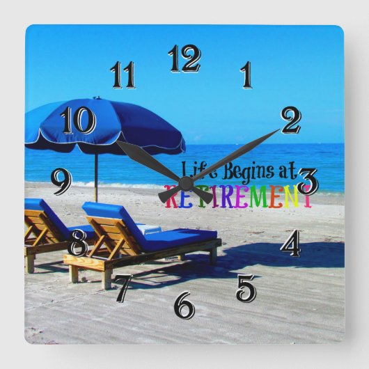 Het leven begint bij pensionering vierkante klok (Voorkant)
