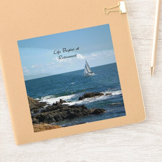 Het leven begint bij pensionering, zeilen, sticker (Notitieboek)