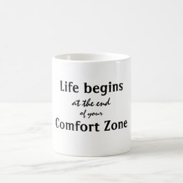 Het leven begint comfortzone citaat koffiemok