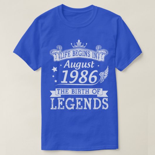 Het leven begint in augustus 1986 De geboorte van  T-shirt (Design voorkant)