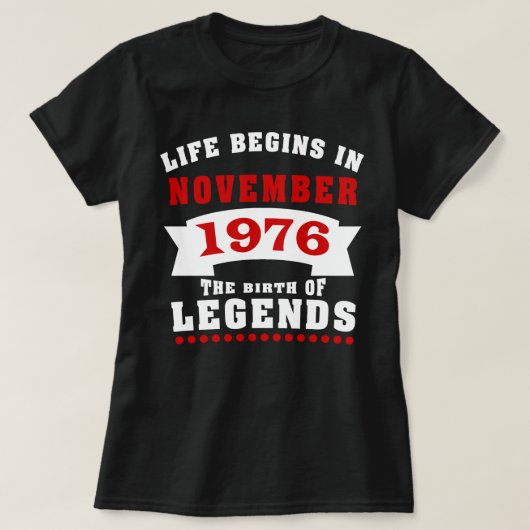 Het leven begint in november 1976. t-shirt (Design voorkant)