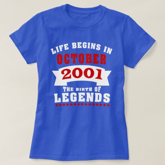 Het leven begint in oktober 2001 t-shirt (Design voorkant)