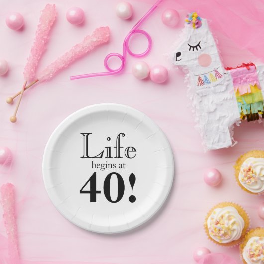 Het leven begint met 40 zwarte coole retro grafisc papieren bordje (Feest)