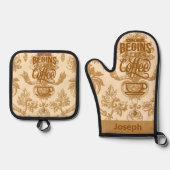 Het leven begint met koffie ovenwant & pannenlap set (Voorkant)