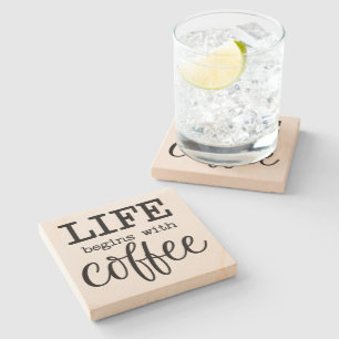 Het leven begint met koffie - stenen onderzetter
