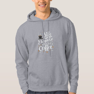 Het leven begint na de koffie: een handgeschreven hoodie