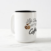 Het leven begint na de koffie tweekleurige koffiemok (Voorkant links)