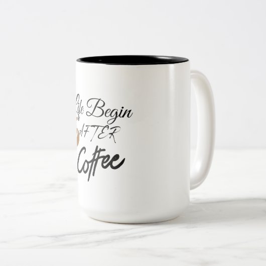 Het leven begint na de koffie tweekleurige koffiemok (Voorkant rechts)
