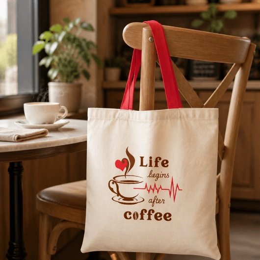 Het leven begint na de koffiebus tote bag