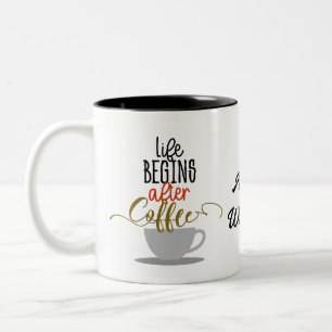 Het leven begint na gepersonaliseerde koffie tweekleurige koffiemok