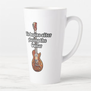 Het leven begint na het gitaar spelen. retro kleur latte mok
