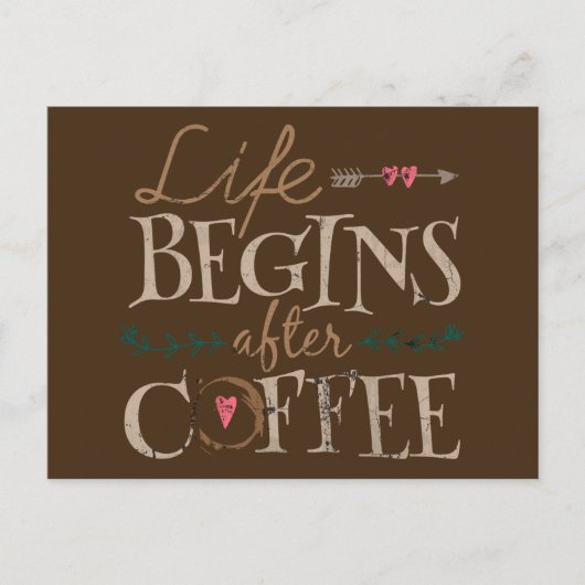 Het leven begint na koffie briefkaart (Voorkant)