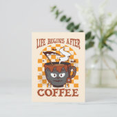Het leven begint na koffie briefkaart (Staand voorkant)