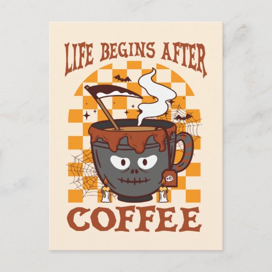 Het leven begint na koffie briefkaart (Voorkant)