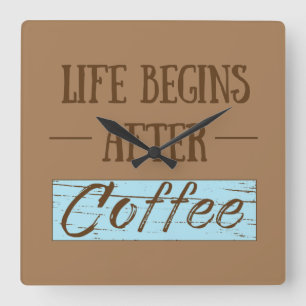 Het leven begint na koffie grappige gezegden vierkante klok