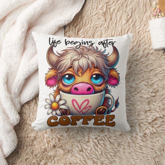 Het leven begint na koffie  kussen (Deken)