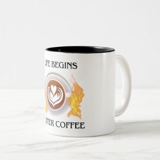 Het leven begint na koffie logo op mok (Voorkant rechts)