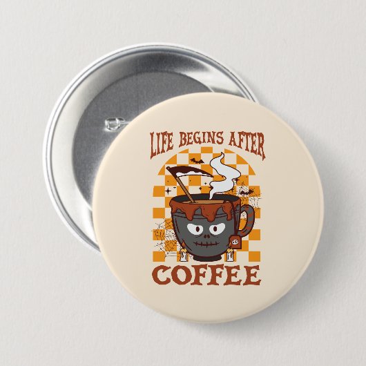 Het leven begint na koffie ronde button 7,6 cm (Voorkant /achterkant)