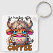 Het leven begint na koffie sleutelhanger (Achterkant)