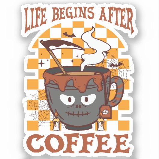 Het leven begint na koffie sticker (Voorkant)
