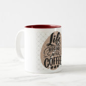 "Het leven begint na koffie" Tweekleurige mok (Voorkant links)