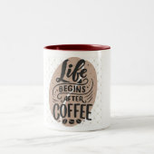 "Het leven begint na koffie" Tweekleurige mok (Center)