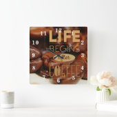 Het leven begint na koffie vierkante klok (Huis)
