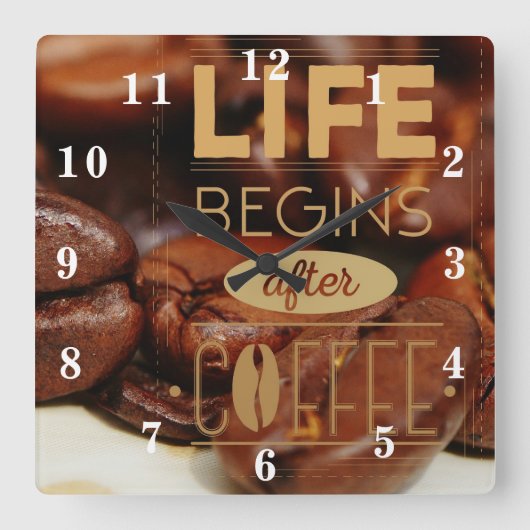 Het leven begint na koffie vierkante klok (Voorkant)