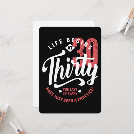 Het leven begint op 30 uur | 30e verjaardag kaart (Voorkant / Achterkant in situ)