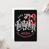 Het leven begint op 33 | 33e verjaardag kaart (Voorkant / Achterkant in situ)