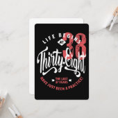 Het leven begint op 38 uur | 38e verjaardag kaart (Voorkant / Achterkant in situ)