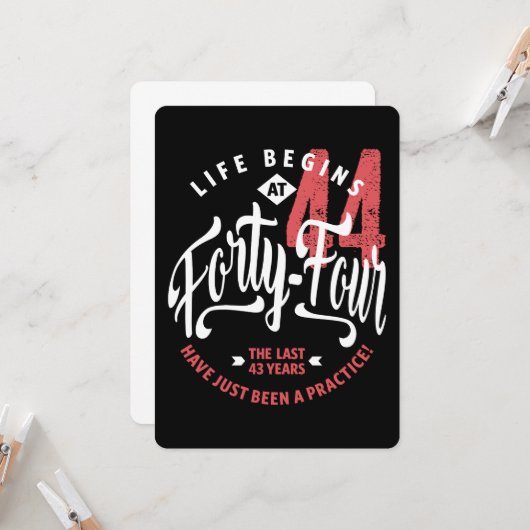 Het leven begint op 44 | 44e verjaardag kaart (Voorkant / Achterkant in situ)