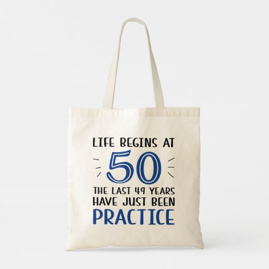 Het leven begint op 50 uur tote bag (Achterkant)