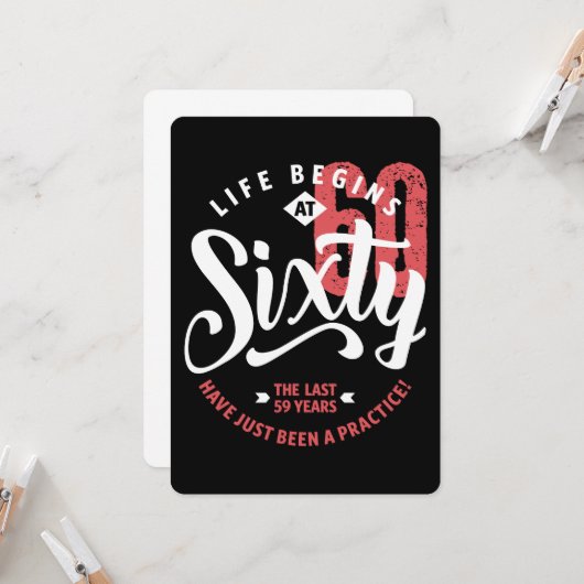 Het leven begint op 60 uur | 60e verjaardag kaart (Voorkant / Achterkant in situ)