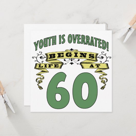 Het leven begint op 60e verjaardag kaart (Voorkant / Achterkant in situ)