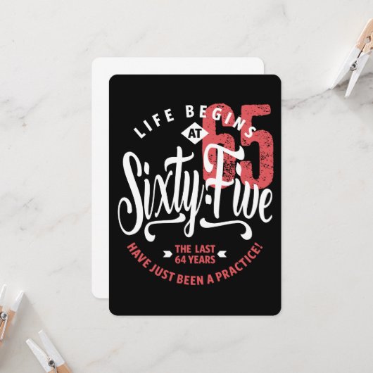 Het leven begint op 65 | 65e verjaardag kaart (Voorkant / Achterkant in situ)