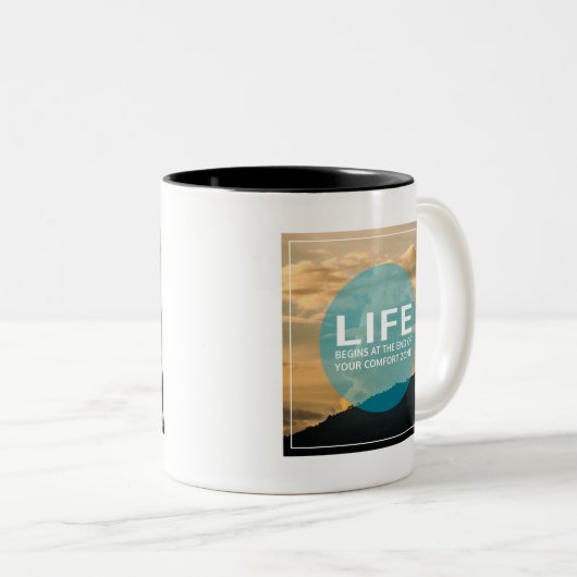 Het leven begint tweekleurige koffiemok (Voorkant rechts)