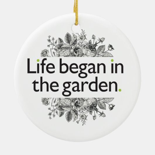 Het leven begon in de tuin keramisch ornament (Achterkant)